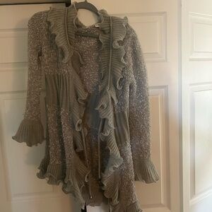 Sioni Ruffled Knit Cardigan in Gray